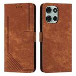 For Motorola Moto G75 Skin Feel Stripe Pattern Leather Phone Case with Lanyard(Brown)