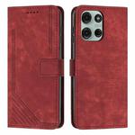 For Motorola Moto G75 Skin Feel Stripe Pattern Leather Phone Case with Lanyard(Red)