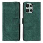 For Motorola Moto G75 Skin Feel Stripe Pattern Leather Phone Case with Lanyard(Green)