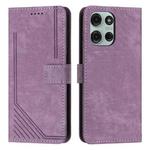 For Motorola Moto G75 Skin Feel Stripe Pattern Leather Phone Case with Lanyard(Purple)