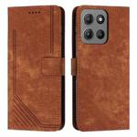 For Motorola Moto G15 Skin Feel Stripe Pattern Leather Phone Case with Lanyard(Brown)