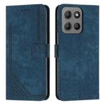 For Motorola Moto G15 Skin Feel Stripe Pattern Leather Phone Case with Lanyard(Blue)