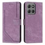 For Motorola Moto G15 Skin Feel Stripe Pattern Leather Phone Case with Lanyard(Purple)