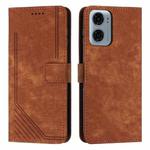 For Motorola Moto G05 Skin Feel Stripe Pattern Leather Phone Case with Lanyard(Brown)