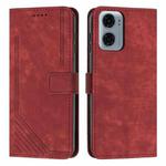 For Motorola Moto G05 Skin Feel Stripe Pattern Leather Phone Case with Lanyard(Red)