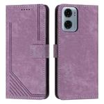 For Motorola Moto G05 Skin Feel Stripe Pattern Leather Phone Case with Lanyard(Purple)