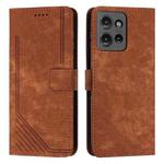 For Motorola Moto G 5G 2025 Skin Feel Stripe Pattern Leather Phone Case with Lanyard(Brown)