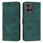 For Motorola Moto G 5G 2025 Skin Feel Stripe Pattern Leather Phone Case with Lanyard(Green)