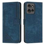 For Motorola Moto G 5G 2025 Skin Feel Stripe Pattern Leather Phone Case with Lanyard(Blue)