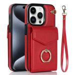 For iPhone 15 Pro Ring Holder RFID Card Slot Phone Case(Red)