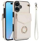 For iPhone 16 Plus Ring Holder RFID Card Slot Phone Case(Beige)