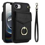 For iPhone 16e Ring Holder RFID Card Slot Phone Case(Black)