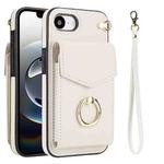 For iPhone 16e Ring Holder RFID Card Slot Phone Case(Beige)