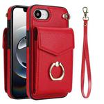 For iPhone 16e Ring Holder RFID Card Slot Phone Case(Red)