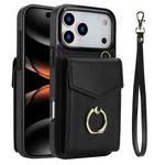 For iPhone 17 Pro Max Ring Holder RFID Card Slot Phone Case(Black)