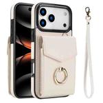 For iPhone 17 Pro Max Ring Holder RFID Card Slot Phone Case(Beige)