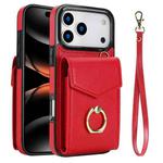 For iPhone 17 Pro Max Ring Holder RFID Card Slot Phone Case(Red)