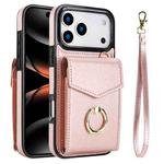 For iPhone 17 Pro Max Ring Holder RFID Card Slot Phone Case(Rose Gold)