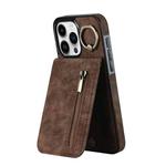 For iPhone 15 Pro Max Retro Ring and Zipper RFID Card Slot Phone Case(Brown)