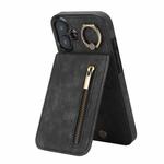 For iPhone 16 Plus Retro Ring and Zipper RFID Card Slot Phone Case(Black)