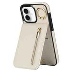 For iPhone 16 Retro Ring and Zipper RFID Card Slot Phone Case(White)