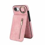 For iPhone 16e Retro Ring and Zipper RFID Card Slot Phone Case(Pink)