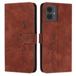 For Motorola Moto G14 Skin Feel Heart Pattern Leather Phone Case(Brown)