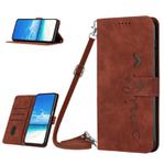For Motorola Edge 40 Skin Feel Heart Pattern Leather Phone Case with Lanyard(Brown)