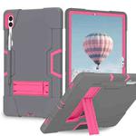 For Samsung Galaxy Tab S9+ Contrast Color Silicone PC Tablet Case with Holder(Grey + Rose Red)
