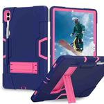 For Samsung Galaxy Tab S9+ Contrast Color Silicone PC Tablet Case with Holder(Navy Blue + Rose Red)