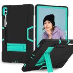 For Samsung Galaxy Tab S9+ Contrast Color Silicone PC Tablet Case with Holder(Black + Mint Green)