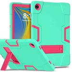 For Samsung Galaxy Tab A9+ Contrast Color Silicone PC Tablet Case with Holder(Mint Green + Rose Red)