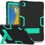 For Samsung Galaxy Tab A9+ Contrast Color Silicone PC Tablet Case with Holder(Black + Mint Green)