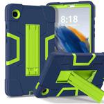 For Samsung Galaxy Tab A9 Contrast Color Silicone PC Tablet Case with Holder(Navy Blue + Green)