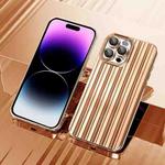 For iPhone 14 Pro Electroplated Streamer Brushed TPU Phone Case with Lens Film(Gold)