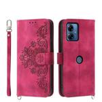 For Motorola Moto G14 Skin-feel Flowers Embossed Wallet Leather Phone Case(Wine Red)