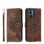 For Motorola Moto G14 Skin-feel Flowers Embossed Wallet Leather Phone Case(Brown)