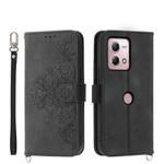 For Motorola Moto G Stylus 4G 2023 Skin-feel Flowers Embossed Wallet Leather Phone Case(Black)
