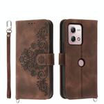 For Motorola Moto G Stylus 4G 2023 Skin-feel Flowers Embossed Wallet Leather Phone Case(Brown)