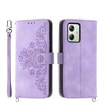 For Motorola Moto G54 Skin-feel Flowers Embossed Wallet Leather Phone Case(Purple)