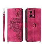 For Motorola Moto G84 Skin-feel Flowers Embossed Wallet Leather Phone Case(Wine Red)