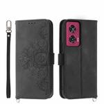 For Motorola Edge 50 Fusion Skin-feel Flowers Embossed Wallet Leather Phone Case(Black)