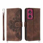 For Motorola Edge 50 Fusion Skin-feel Flowers Embossed Wallet Leather Phone Case(Brown)