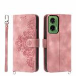 For Motorola Moto G35 Skin Feel Flowers Embossed Wallet Leather Phone Case(Pink)