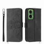 For Motorola Moto G35 Skin Feel Flowers Embossed Wallet Leather Phone Case(Black)