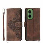 For Motorola Moto G35 Skin Feel Flowers Embossed Wallet Leather Phone Case(Brown)