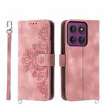 For Motorola Edge 60 Pro Skin Feel Flowers Embossed Wallet Leather Phone Case(Pink)