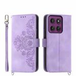 For Motorola Edge 60 Pro Skin Feel Flowers Embossed Wallet Leather Phone Case(Purple)