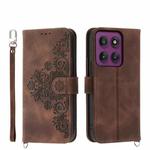 For Motorola Edge 60 Pro Skin Feel Flowers Embossed Wallet Leather Phone Case(Brown)