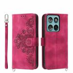 For Motorola Edge 60 Fusion Skin Feel Flowers Embossed Wallet Leather Phone Case(Wine Red)
